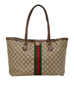 Large Ophidia Tote, Canvas, Beige/Brown, 525040, 2*